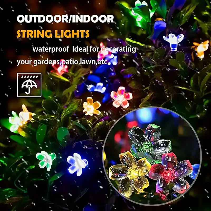 Cherry Solar String Lights 200LEDS Waterproof Solar Powered Fairy Lights 8 Modes Decorative Lights for Patio Fence Wedding 882