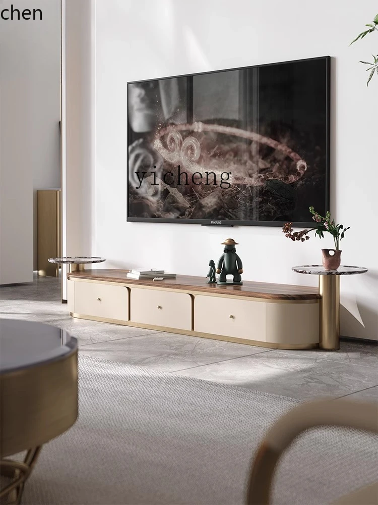 YFY   light luxury solid wood log floor TV cabinet combined with home living room storage coffee table combination