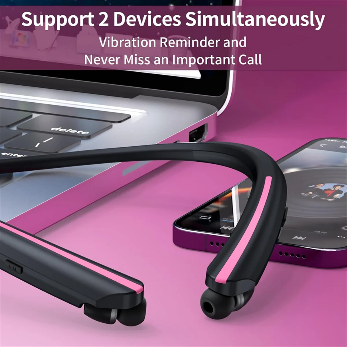 Fones de ouvido sem fio Bluetooth com faixa de pescoço QA88X, fones de ouvido retráteis à prova de suor, fones de ouvido estéreo com cancelamento de ruído