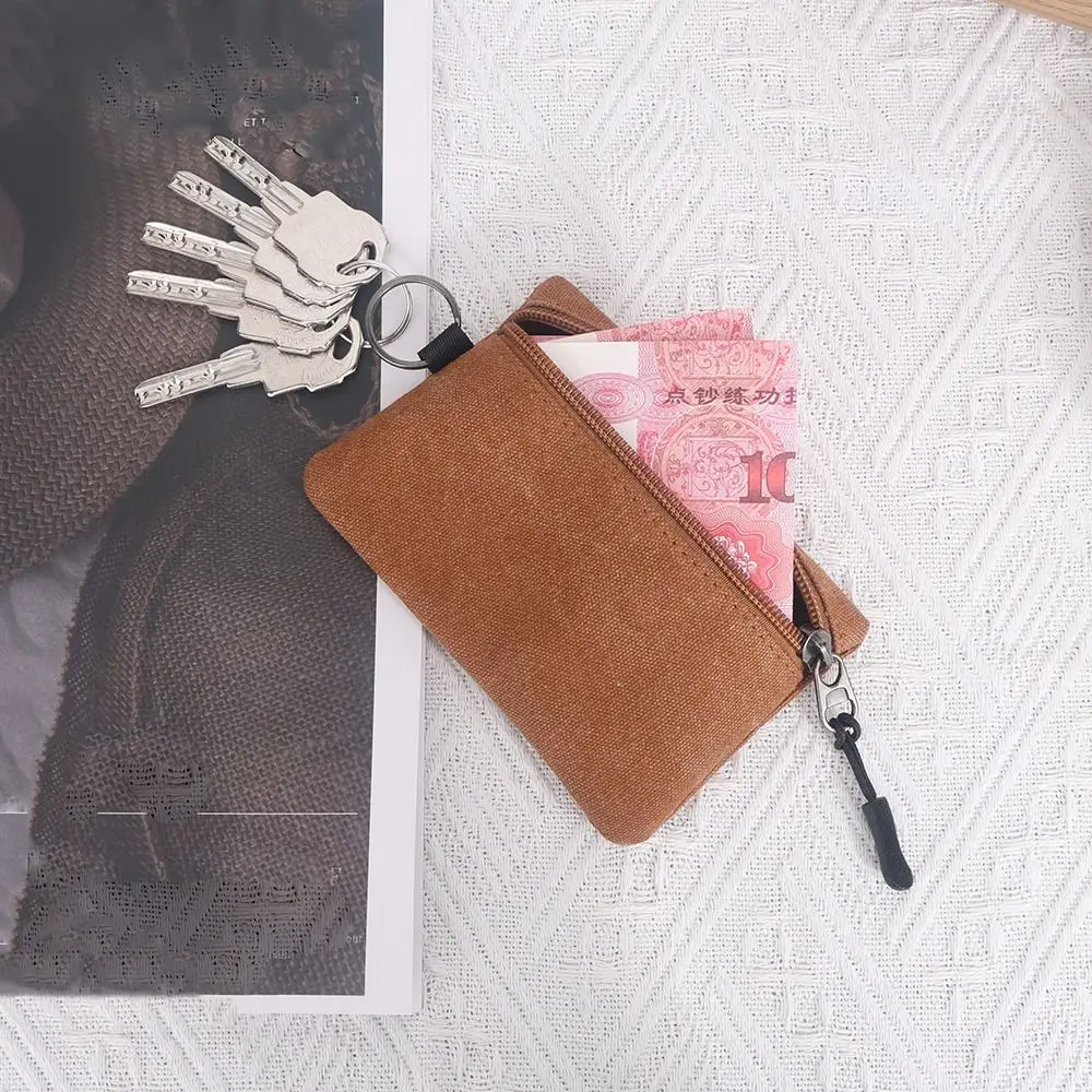 Durable Canvas Wallet Mini Zipper Card Holder Coin Bag Women Men