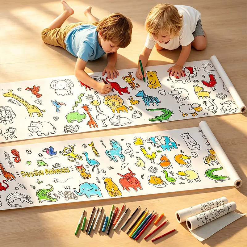 Children's Drawing Kit 3-Meter Long Graffiti Drawing Paper Roll DIY Painting for Students' DIY Doodling Coloring Draw Practice