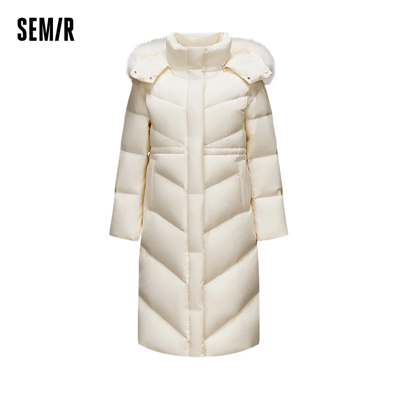 Semir Down Jacket Women Long Length Detachable Fox Fur Collar Hooded 2024 New Winter Waterproof Thermal Goose Down Down Jacket