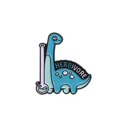Cartoon Blue Herbivore Dinosaur Brooch Enamel Pins Funny Cartoon Primitive Animal Brooch Clothes Lapel Badge Jewelry Accessories
