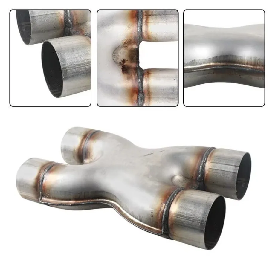 Car Stainless Steel Four-way Tubing Exhaust X-Pipe Adapter Connector Tube Trim 1pcs