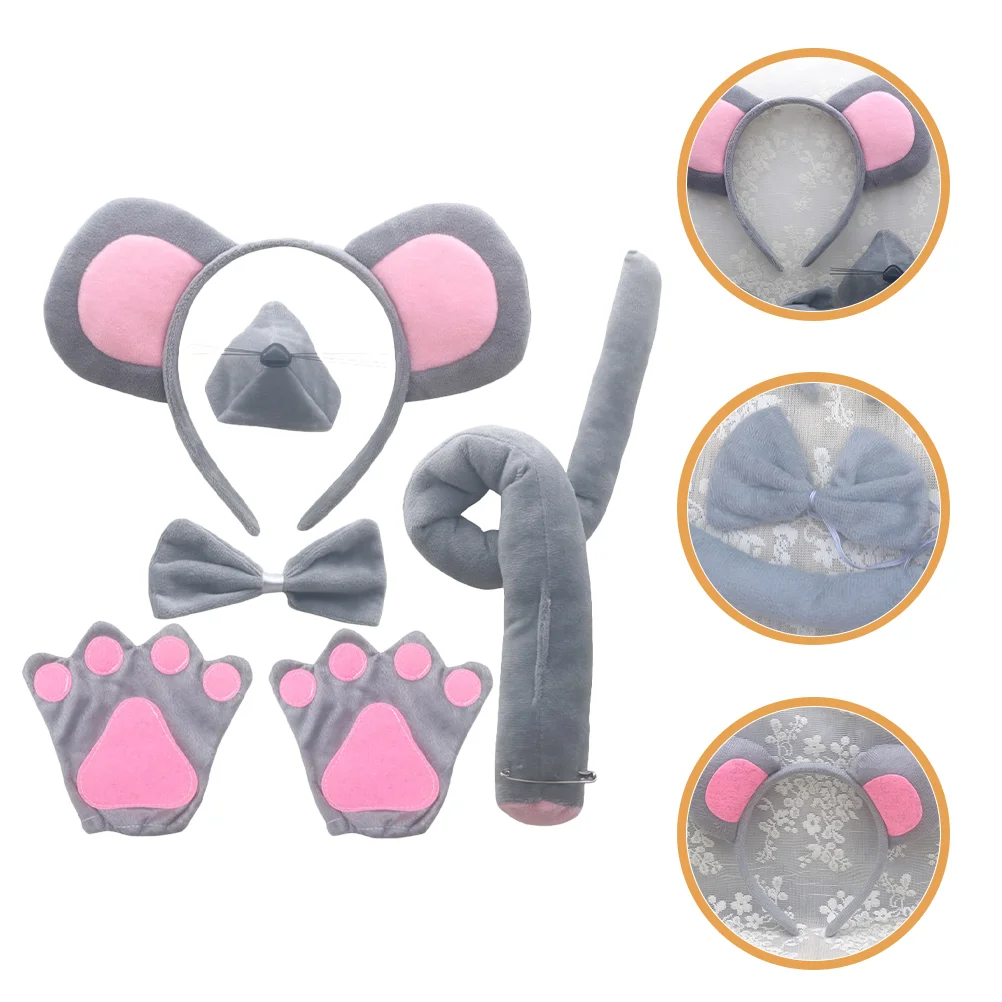 

Cartoon Mouse Headband Grey Costume Kids Suit Animal Fancy Dress Props Ears Fabric for Girls Tail Cloth