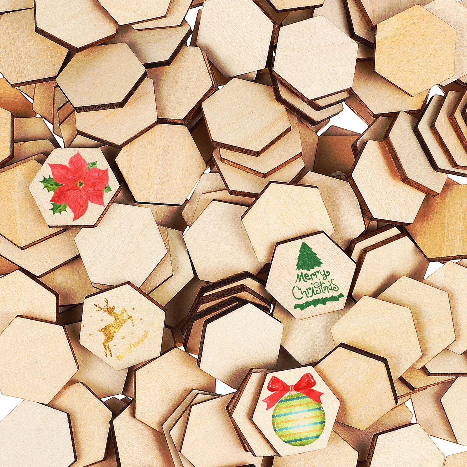 

200Pcs Hexagon Wood Pieces Unfinished Wooden Slices for Craft DIY Indoor Decoration Birthday Christmas Wood Cutouts