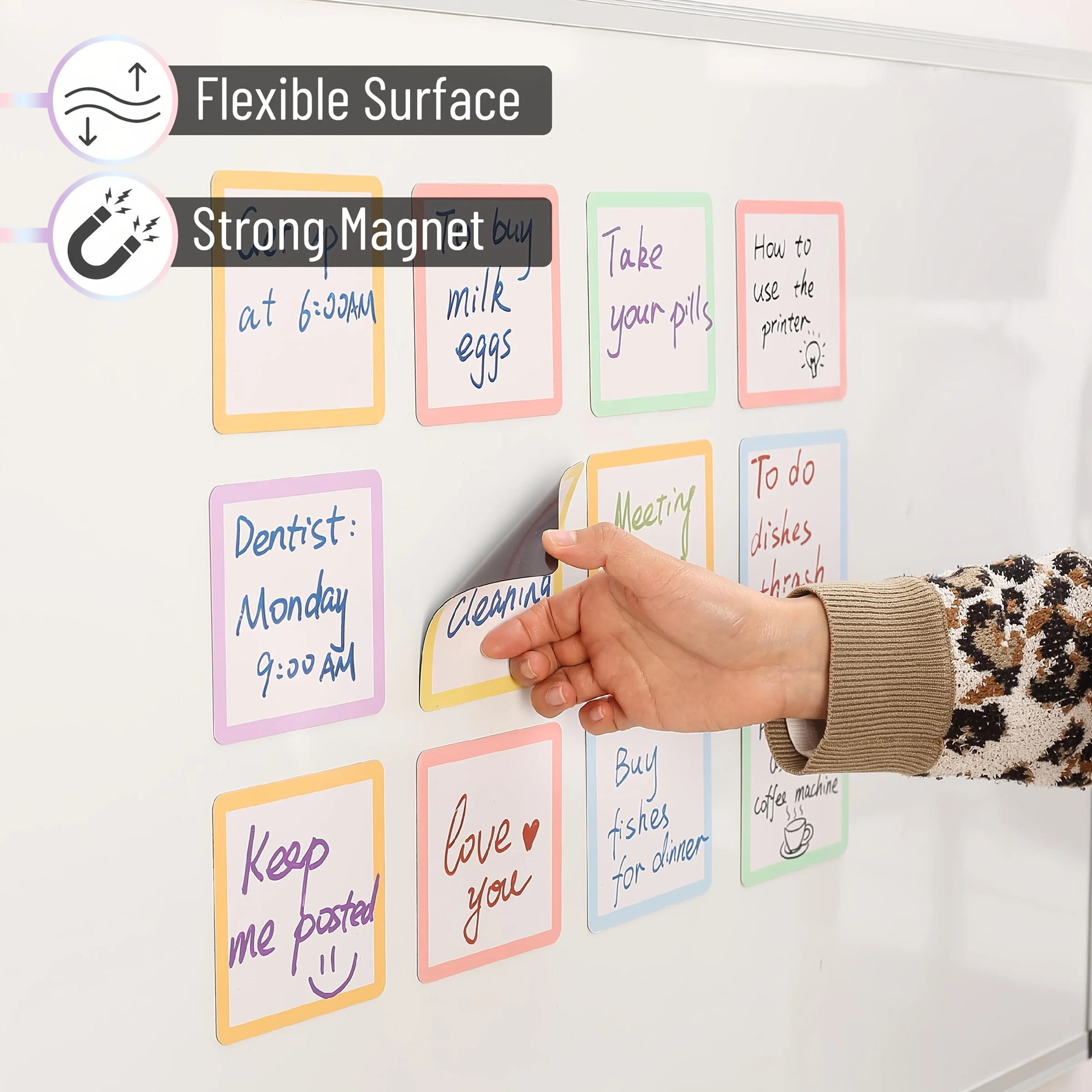 30 Piece Reusable Magnetic Sticky Note Set -4x4 Inch Dry Erase Label with 4 Magnetic Pens