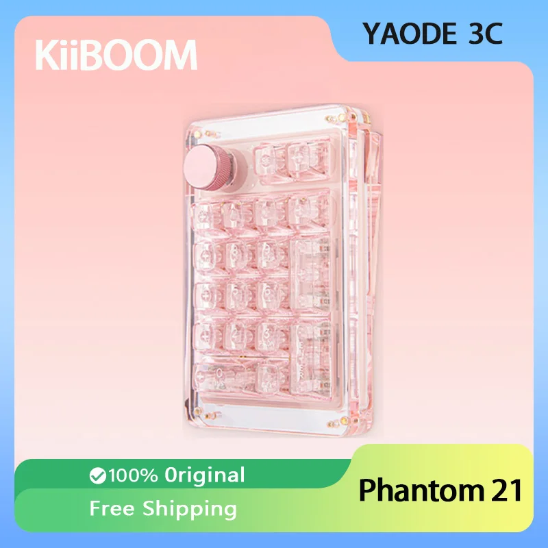 kiiboom phantom 21 teclado mecanico transparente 3mode rgb hot swappable personalizar pad knob mini teclado numerico 21 chaves 01