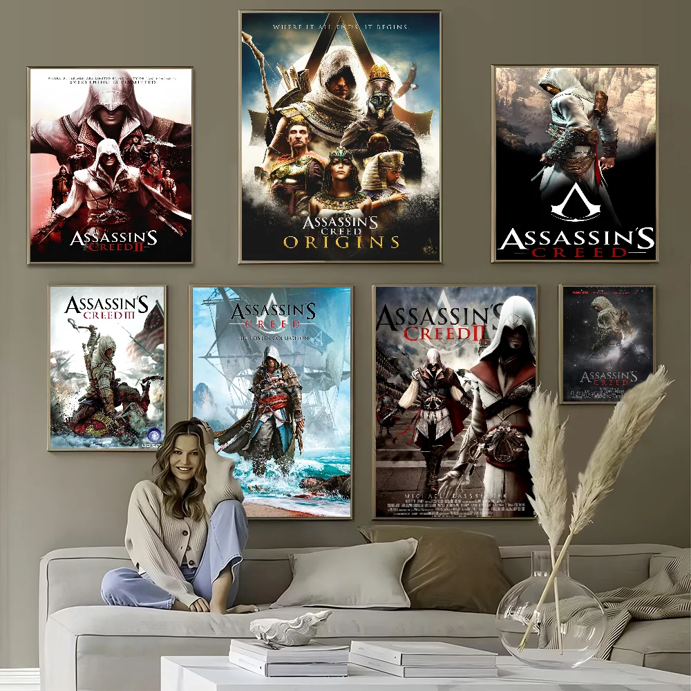 A-AssassinS C-Creed Game Anime Posters Sticky Decoracion Painting Wall Art White Kraft Paper Wall Decor