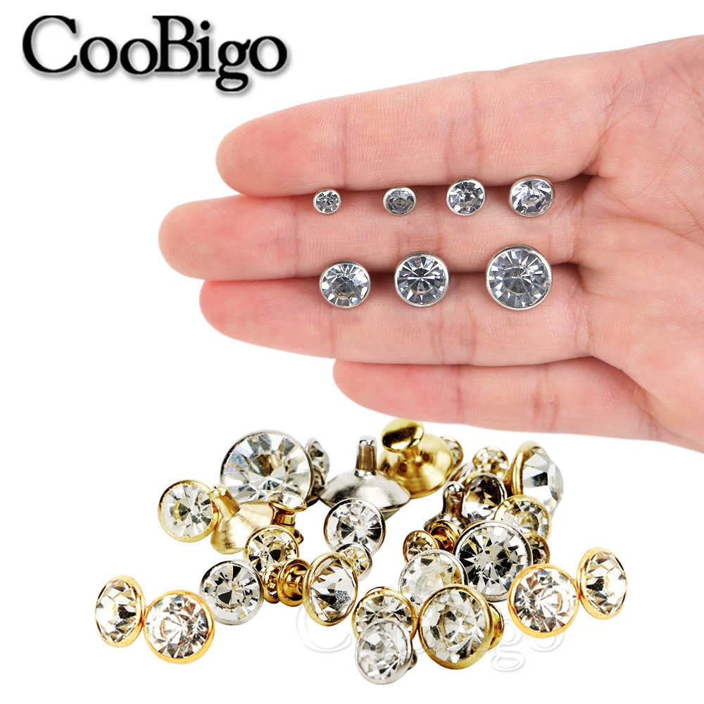 100sets Glass Crystal Double Cap Rivet Stud Rhinestone Nail Spike DIY Leathercraft Fashion Apparel Shoes Bags Decor Accessories