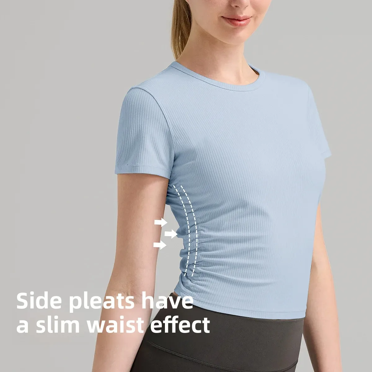 

Yoga Wear Short Sleeve T-Shirt Ribbed Fabric Naked Feel Fitness Running Sport Top Women's Fashion Casual Wear