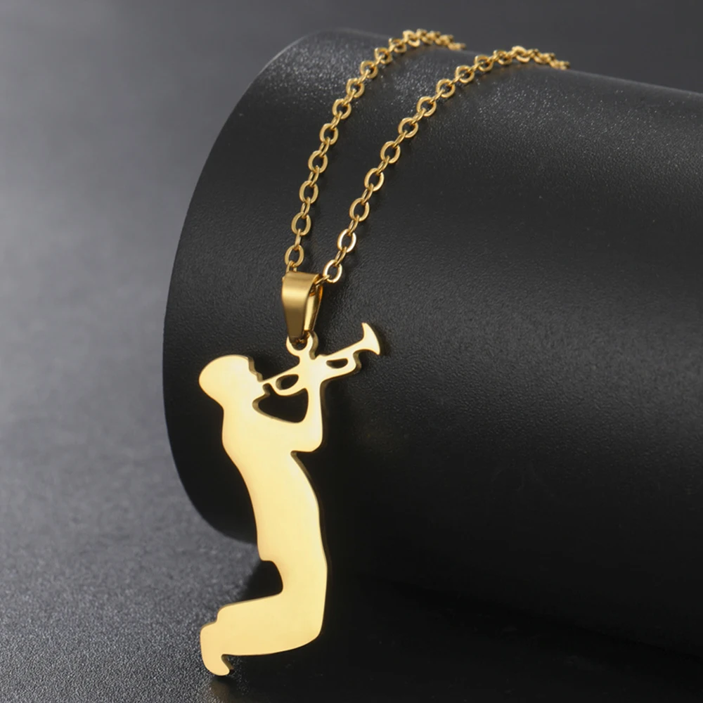 My Shape Sax Musical Instrument Pendant Necklaces for Women Men Trumpet Flute Cello Charms Neck Chain Stainless Steel Jewelry