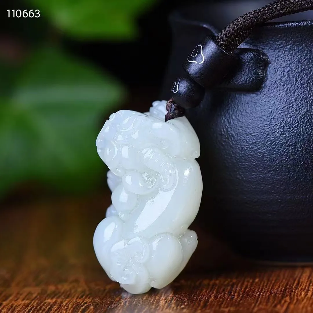 Natural 100% real white hetian jade carve brave troops Bless peace pendant jewellery Handle piece for men woman gifts good luck