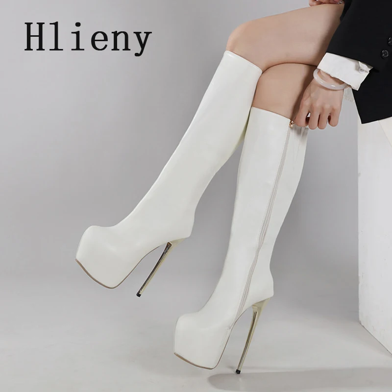 Hlieny Size 35-42 Fashion Platform Women Knee-High Boots Zipper Strippers Wedding Party Ladies Stiletto High Heels Long Shoes