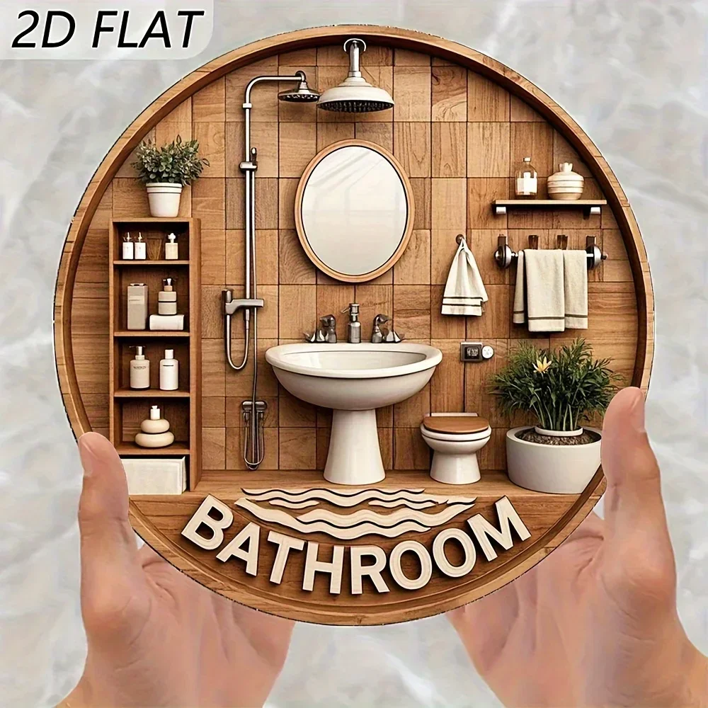 2D flach, 2D flach, klassisch, rund, Wandbehang aus Holz, hergestellt aus Holz, Retro-Stil, kein Strom erforderlich, geeignet für