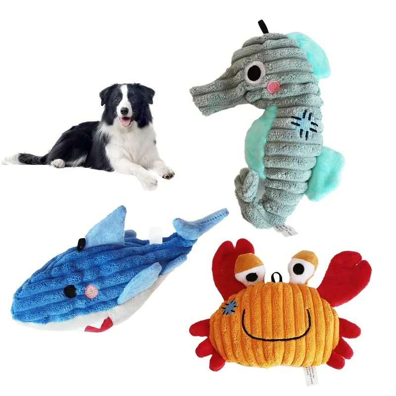 Plush Dog Toy Crab shark seahorse Bite Resistant Squeaky Toys Corduroy Dog Toys for  Dogs Puppy Pets Training Accessories view 3