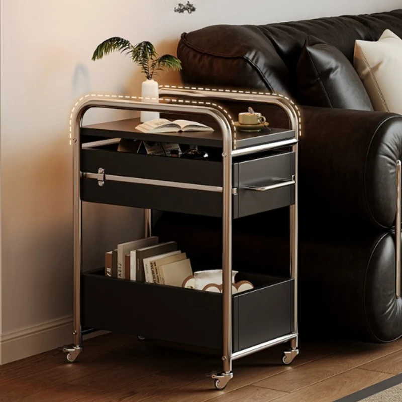 

Solid Wood Side Table Mobile Food Cart Trolley Mid-Century Modern End Table for Small Space Living Room Luxury Sofa Side Cabinet