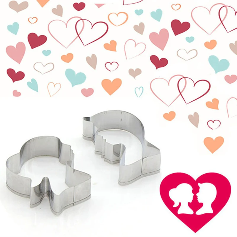 Man Woman Couple Cookie Cutter Stainless Steel Biscuit Knife Baking Fruit Kitchen Tools Mold Embossing Printing