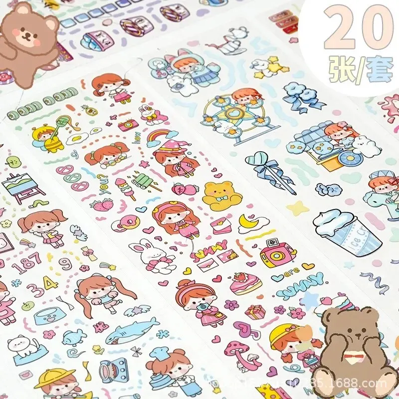 Women's Cartoon Pet Long Stickers 20pcs Handbook Decoration Seamless Waterproof Material Pack Girls Paste