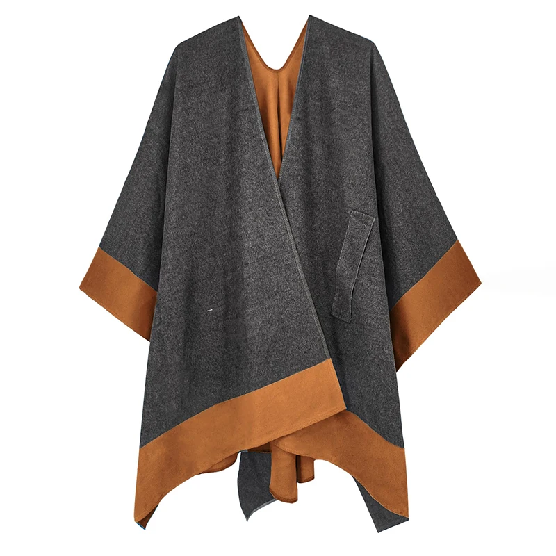 Winter Warm Ponchos And Capes For Women Shawl Two Sided Wearable Thicken Blanket Soft Scarf Acrylic Wraps Pashmina Bufanda