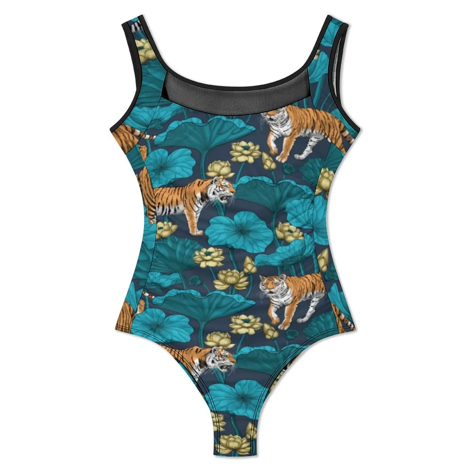 Wild Tiger Swimsuit Yellow Lotus Pond Push Up Swimwear One Piece Holiday Rave Bathing Suit Bodysuit Sexy Graphic Beach Wear