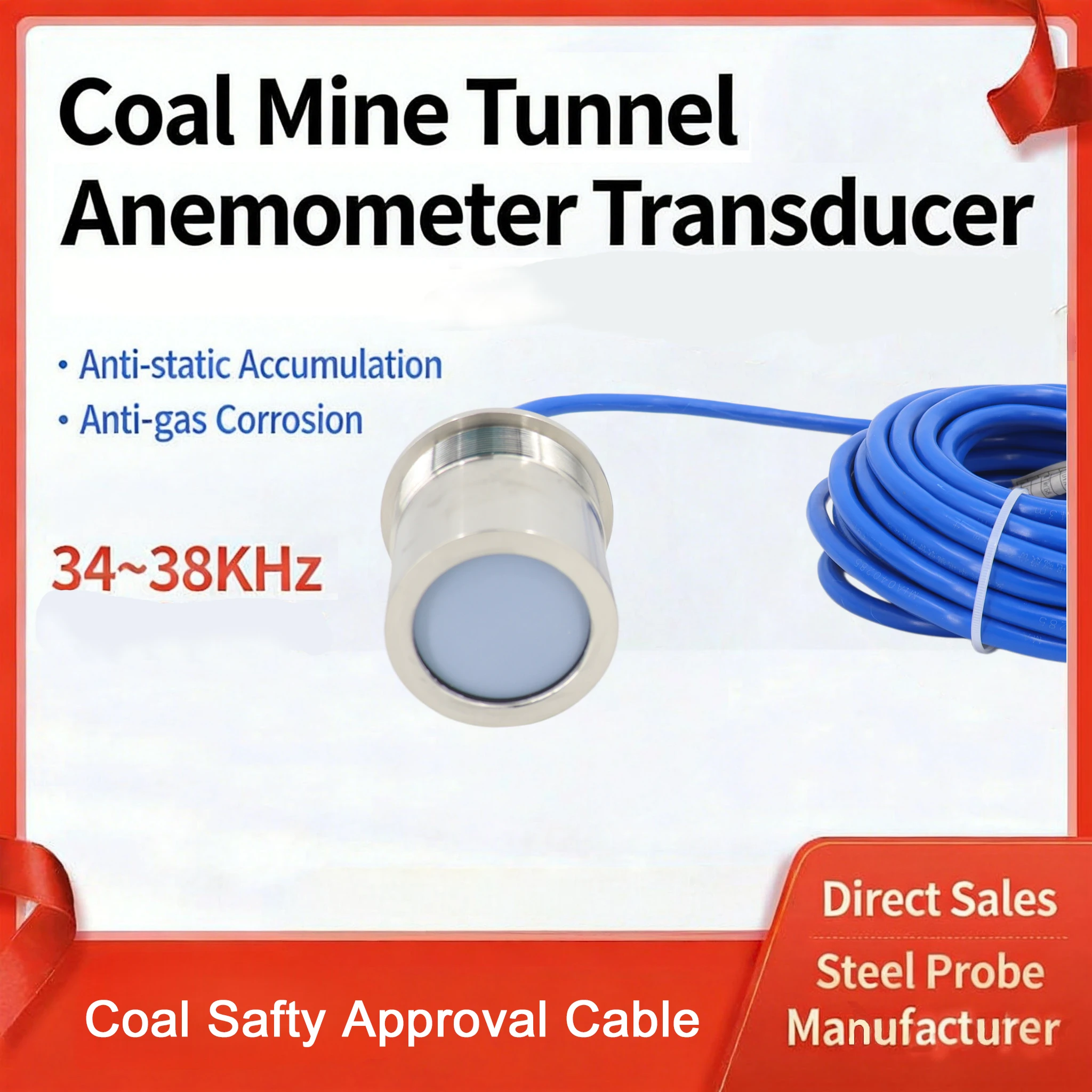 36KHz Explosion-proof Stainless Steel CE Certified Wind Speed Transducer Coal Mine Ultrasonic Anemometer Sensor for Ventilation