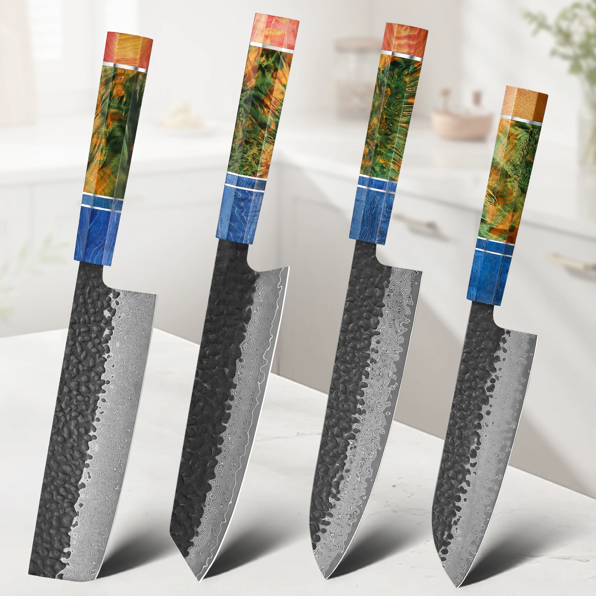 

1-4 PCS Kitchen Knife set VG10 Damascus Steel Japanese chef Knife Santoku Knife Nakiri Knife kiritsuke knife Stable wood Handle