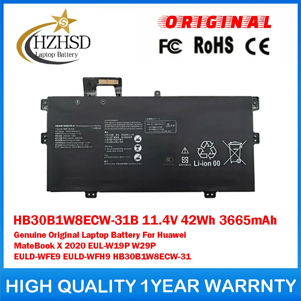 HB30B1W8ECW-31B 11.4V 42Wh 3665mAh Genuine Original Laptop Battery For Huawei MateBook X 2020 EUL-W19P W29P EULD-WFE9 EULD-WFH9