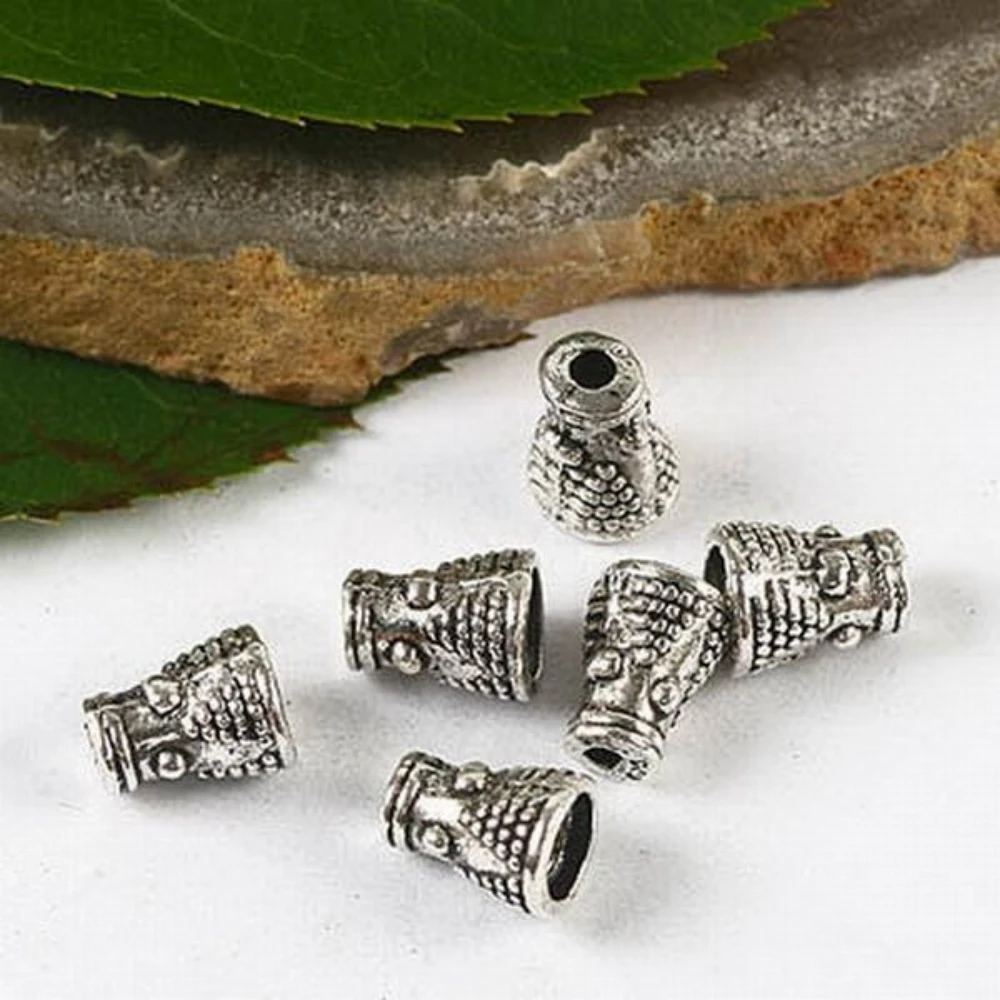 50PCS 7.6mm hole:1.6-3.9mm TIBETAN SILVER STRAINER BEADS CAP H2800