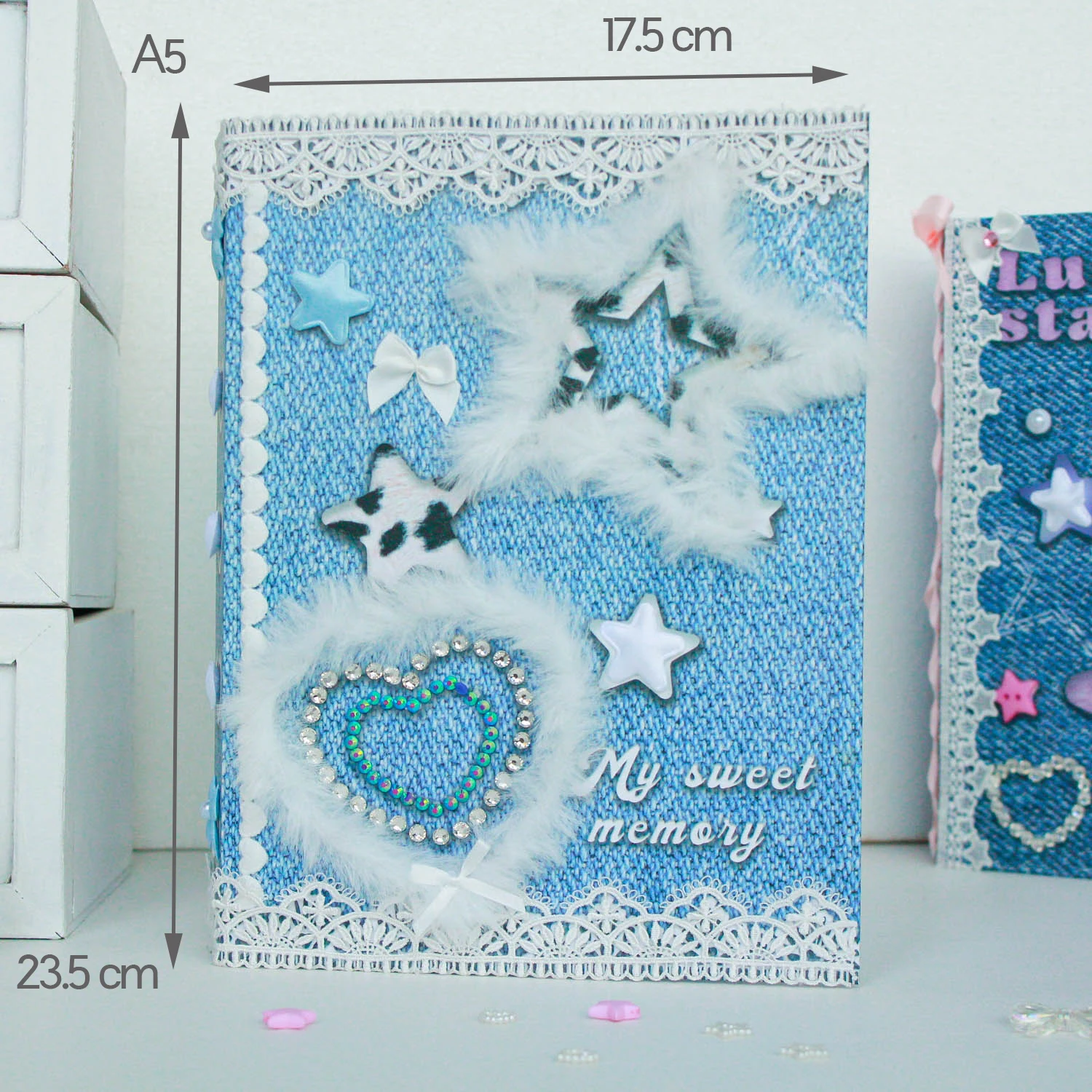 Imagem -03 - Kawaii Kpop Álbum com Chaveiro a5 Cartão Binder Denim Plush Jeans Fita Strass Decoração Handmade Picture Protector Design Original