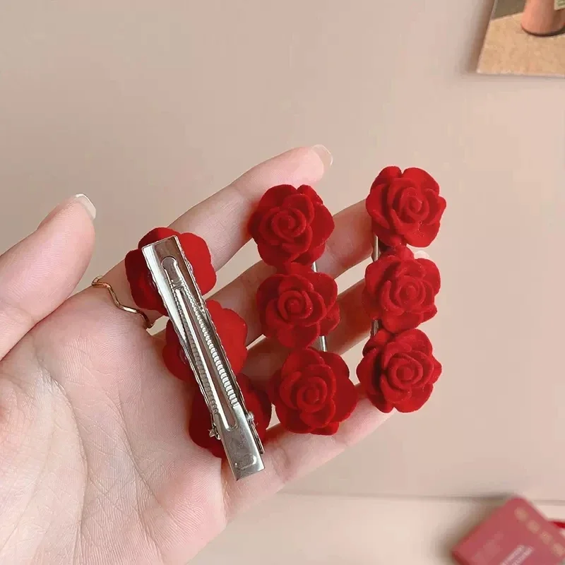 Red Rose Flower Hairpins Clip Rose Hair Clips Fringe Clip Retro Hairclip Hair Accessories for Women Girls Party Gift