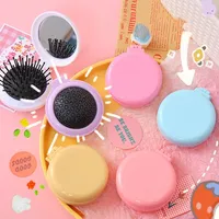 Korean Solid Color Soft Cute Hair Brush Comb with Mirror Mini Portable Activity Gym Air Cushion Massage Hairbrush for Women Baby