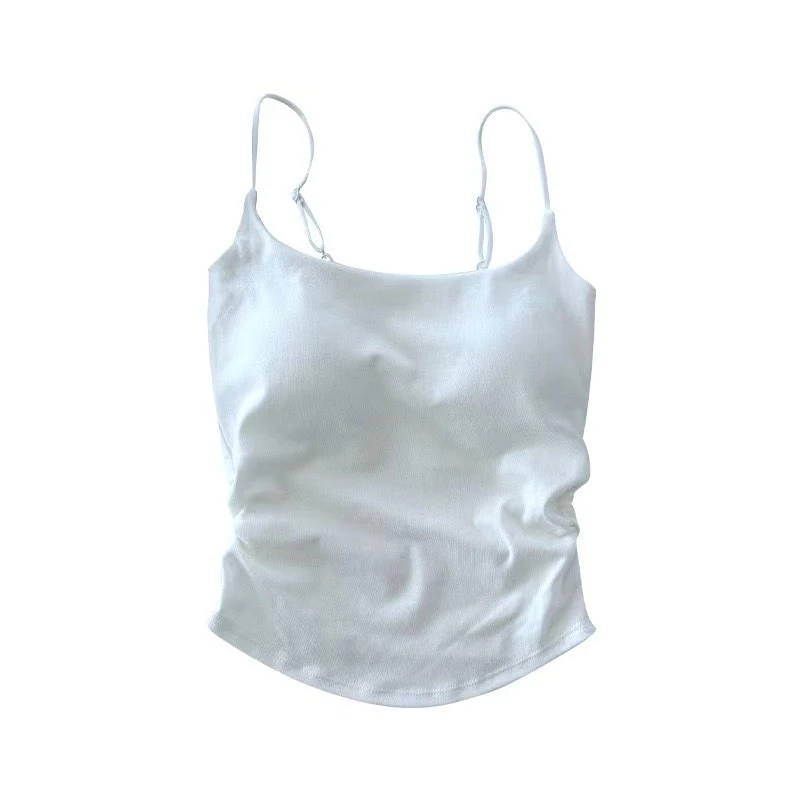 Summer Dopamine Color Sexy Camisole For Women With Pleated Waist And All-in-one Beautiful Back With Breast Pads For Women