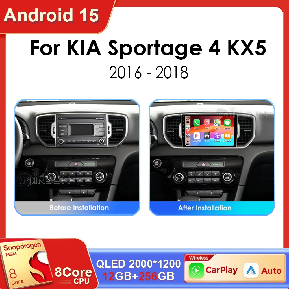 

Android 15 For KIA Sportage 4 KX5 2016 2017 2018 Wireless Carplay QLED Car Radio Multimedia Video Player 4G Navigation MP5 DVD