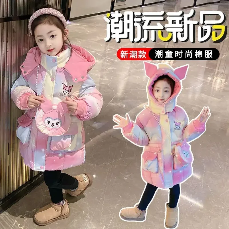 

Kuromi Anime Kawaii Ins Fashion Cotton Padded Warm Jacket Winter Cute Cartoon Long Sleeve Coat Clothing Gifts for Kids