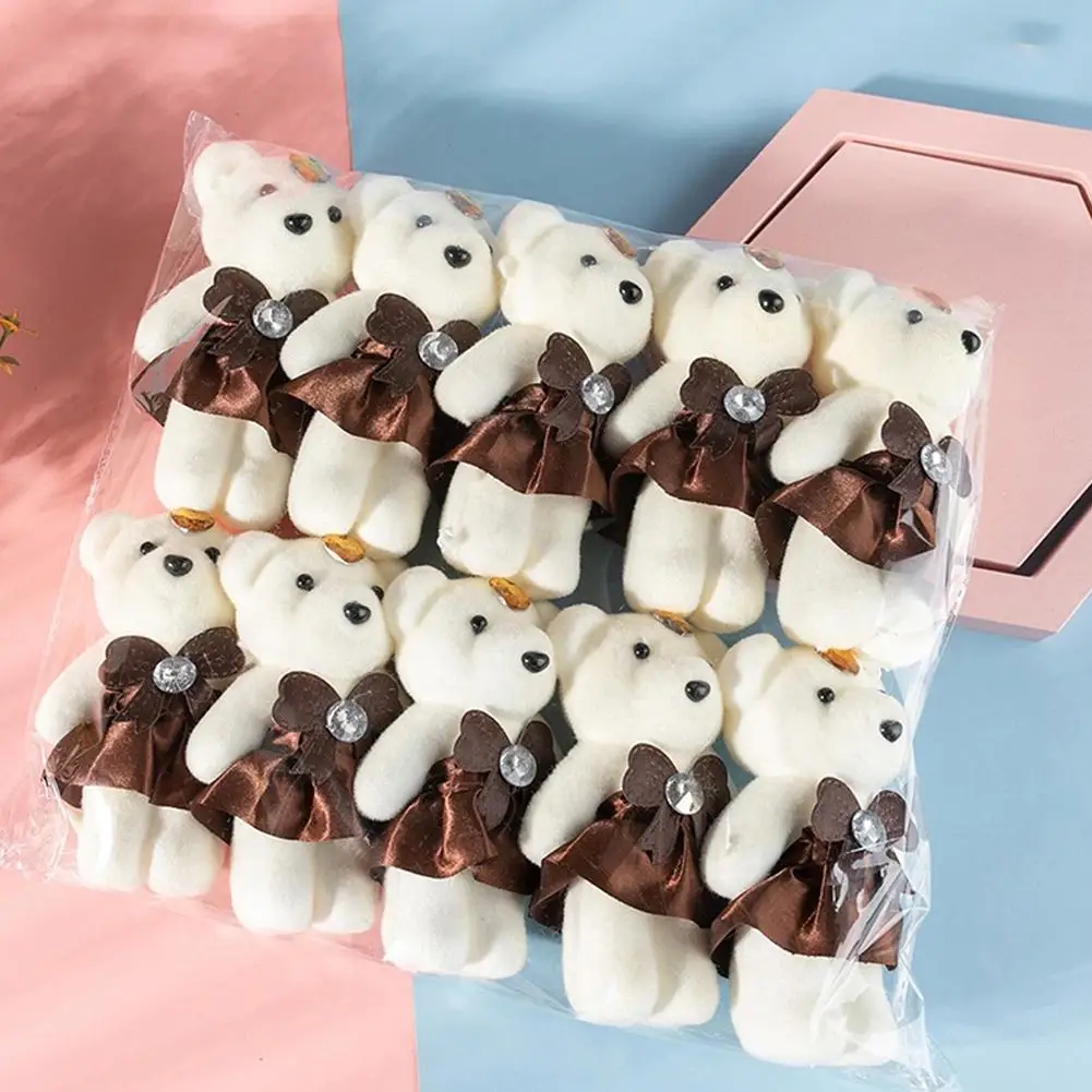 10pcs Couple Bear Flower Bouquet Dolls Mini Foam Teddy Bears Plush DIY Valentines Flower Gifts Packaging Accessories for Party