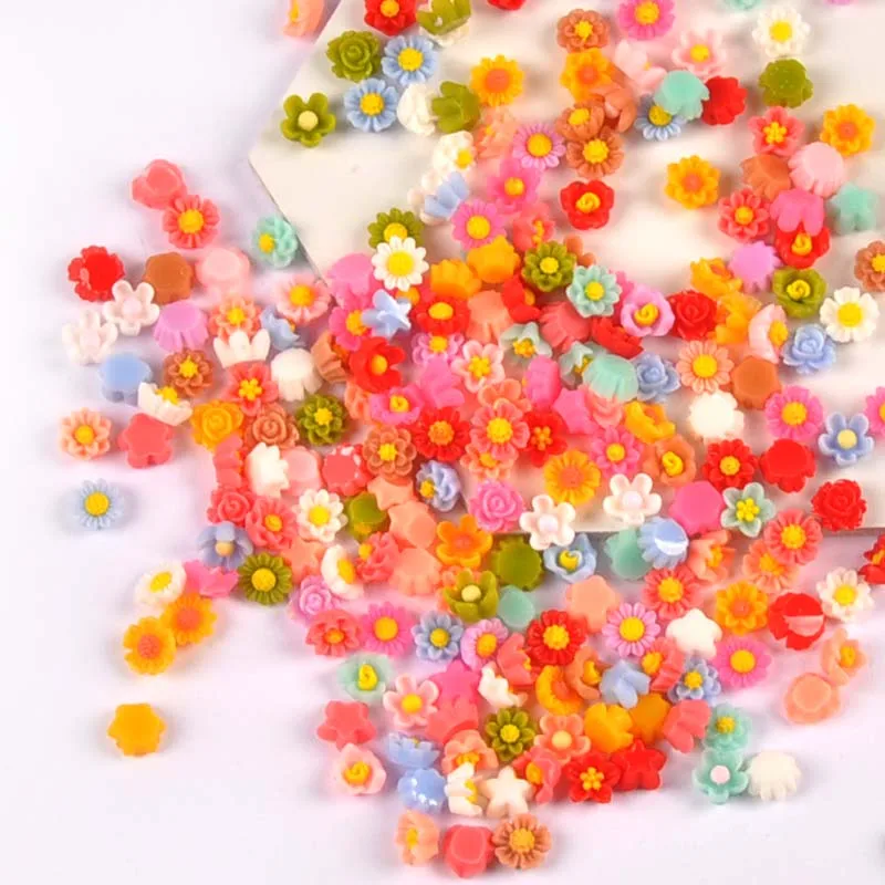 100PCs 6mm Mixed Mini Flatback Resin Flower Cabochons Embellishments Scrapbooking Craft DIY Nail Decoration