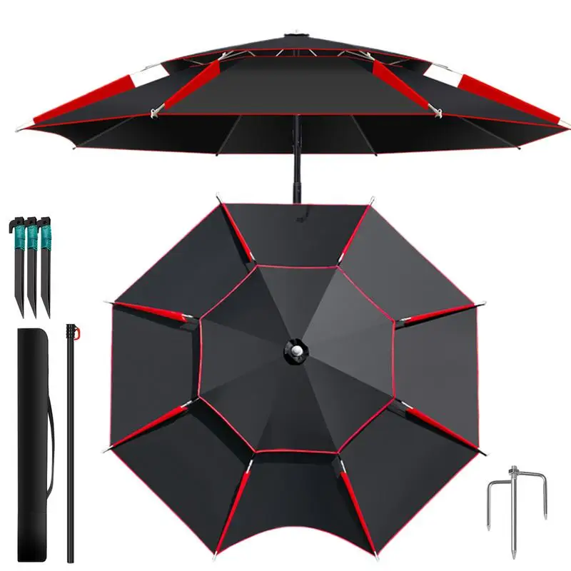 Waterproof Sunscreen Fishing Umbrella Fishing Sun Umbrella With Storage Carry Case 360-Degree Rotation Double Fishing Canopy