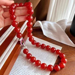 red Agate round 14mm necklace 45cm FPPJ nature beads for woman gift