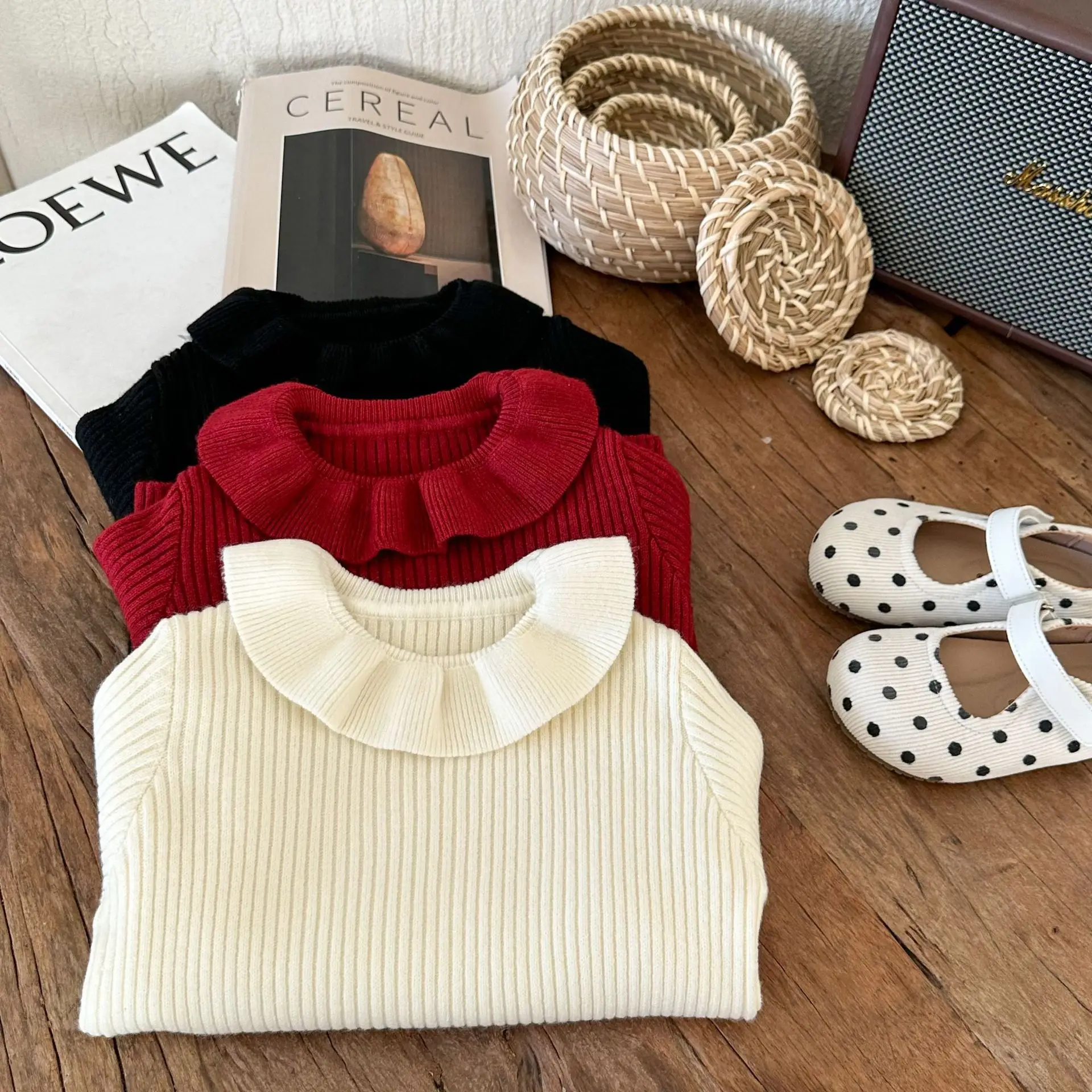 Children Clothes Girls Sweater 2024 Winter New Fashionable Korean Style Sweet All-match T Shirt Girls Soft Stretch Sweater image 2