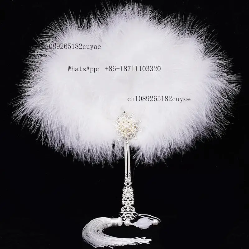 Wedding Bride Ostrich Feather Dyed Round Fan 70cm Photography Prop Bridal Shoot Handheld Traditional Happy Fan