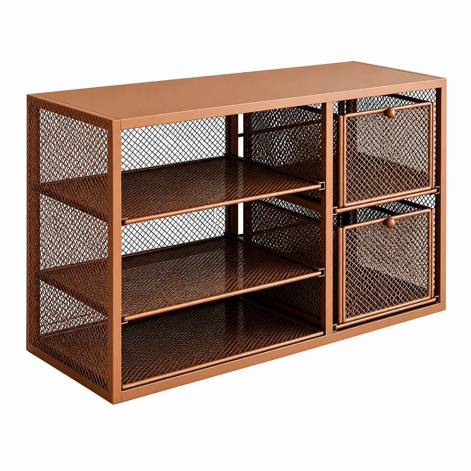 Mesh Desktop Storage Rack Compact Freestanding Countertop Organizer with Drawers Coffee Pod Storage Rack with Pull Knobs Sturdy