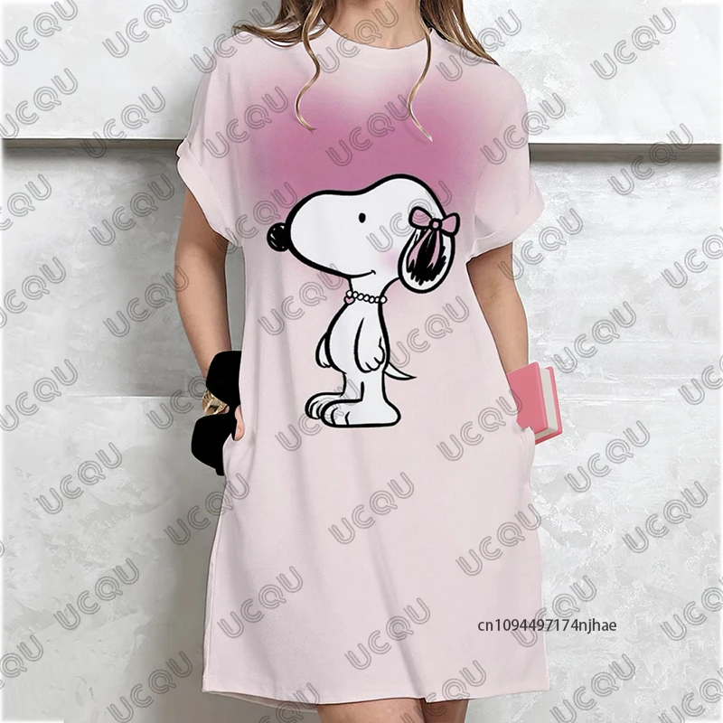 2025 جديد الكرتون سنوبي مطبوعة الصيف فساتين مثيرة للنساء تي شيرتات قصيرة الاكمام فستان حفلة موضة عادية فستان Y2K الإناث #2