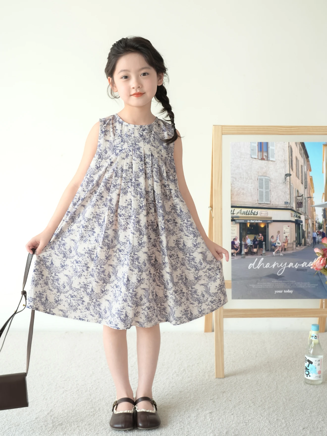 Girls dress 2024 summer new children\'s Mori floral princess dress baby sleeveless undershirt skirt