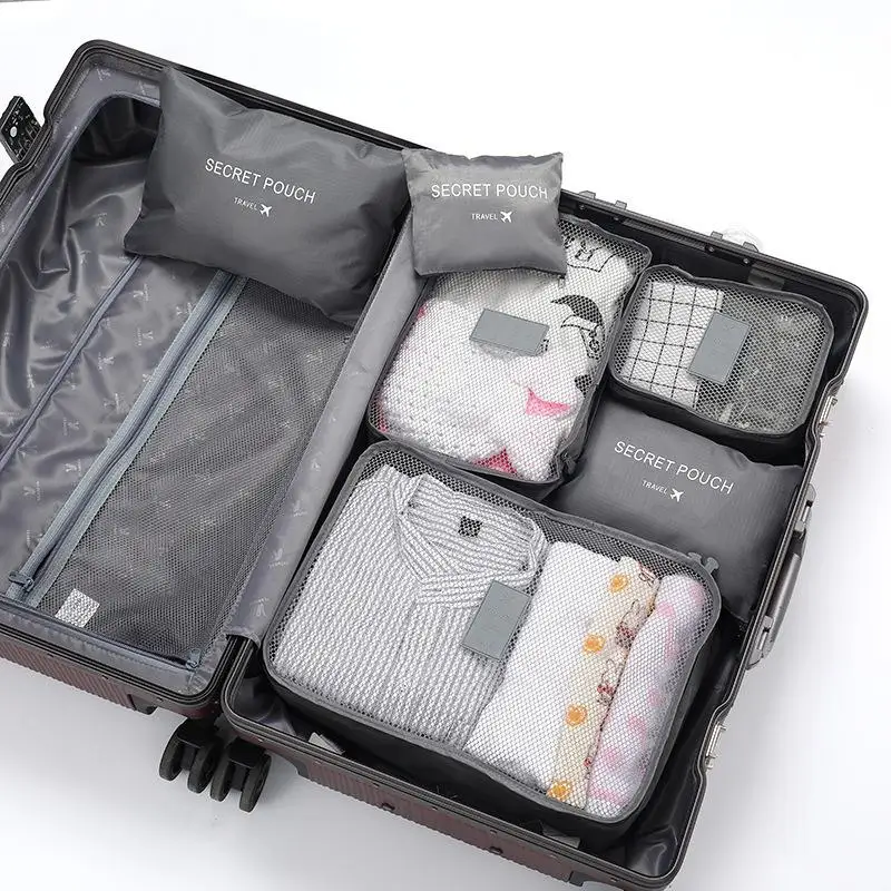 6Pcs Travel Clothes Storage Bags Set - Portable Luggage Organizer Suitcase Packing Cubes With Shoe Pouch