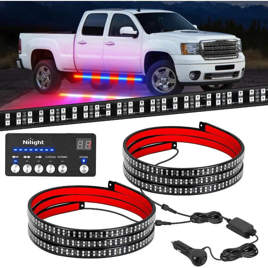 

2 шт. 70-дюймовая аварийная стробоскопическая полоса с контроллером 864 светодиодная красная, синяя подсветка для беговой доски, гибкая боковая мигающая сигнализация