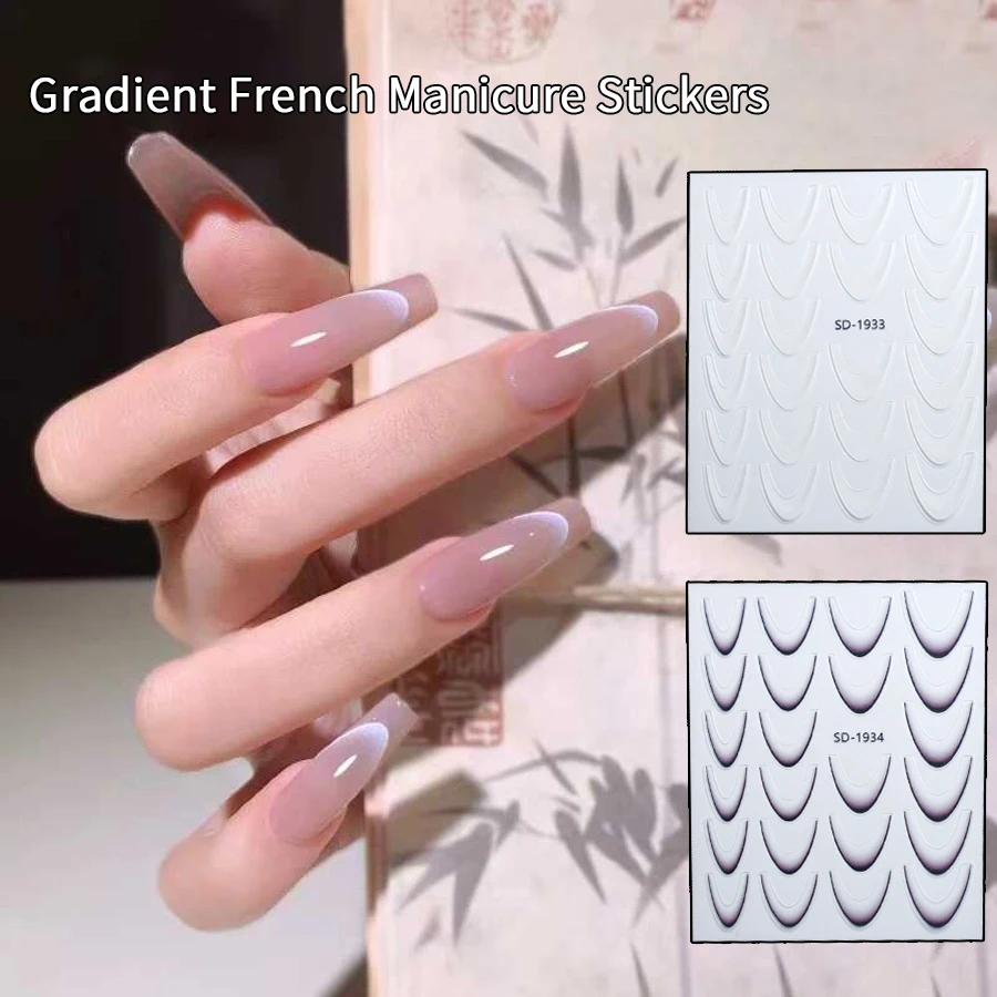 1pc 3d preto/branco sorriso linha design decalques de unhas gradiente francês arte do prego adesivos auto-adesivos dicas de unhas guias para decoração de unhas