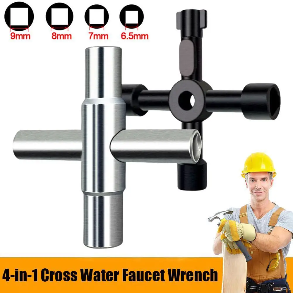 

4 In 1 Universal Faucet Wrench Square Key Plumber Bathroom Wrench 6.5/7/8/9mm For Gas Electric Meter Cabinets Bleed Radiators