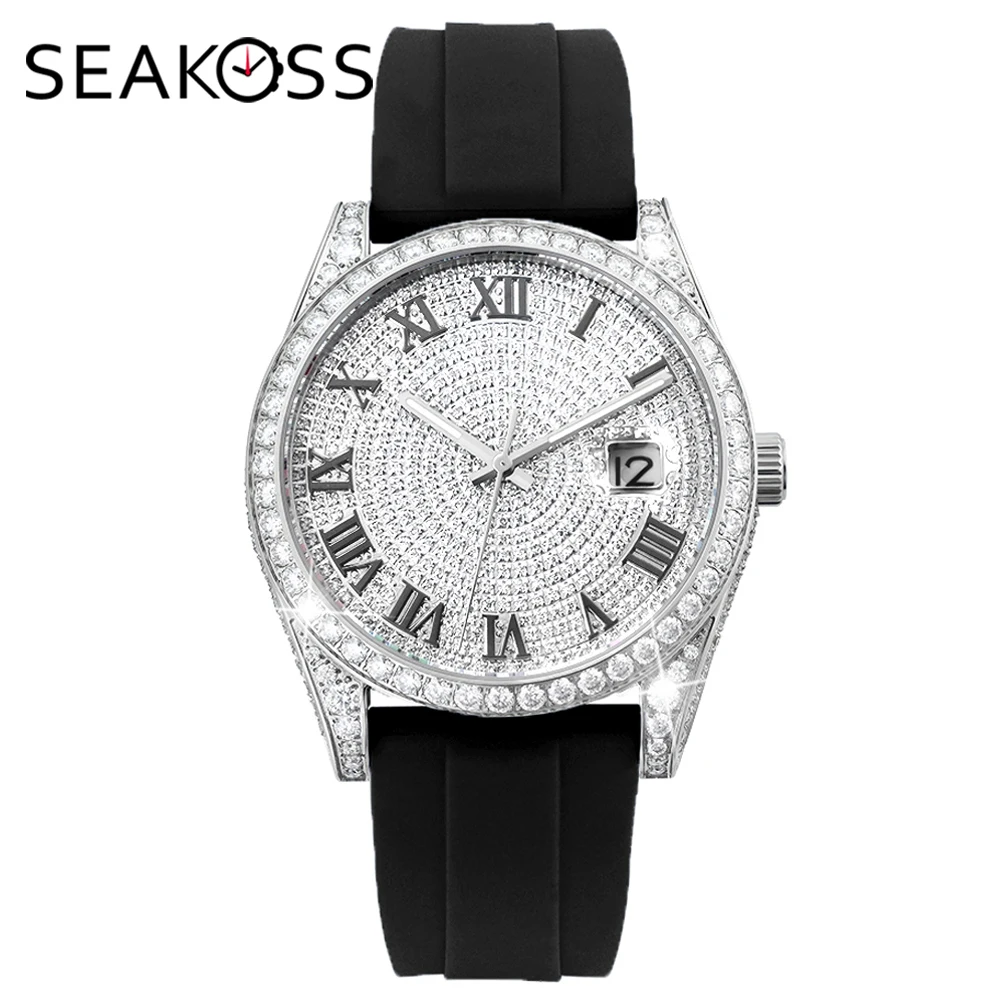 

Stunning 41MM Full Iced Out Luxury Men's Automatic Watch Full Iced Out Moissanite Watches 5ATM Mechanical Wristwatch for Hip Hop