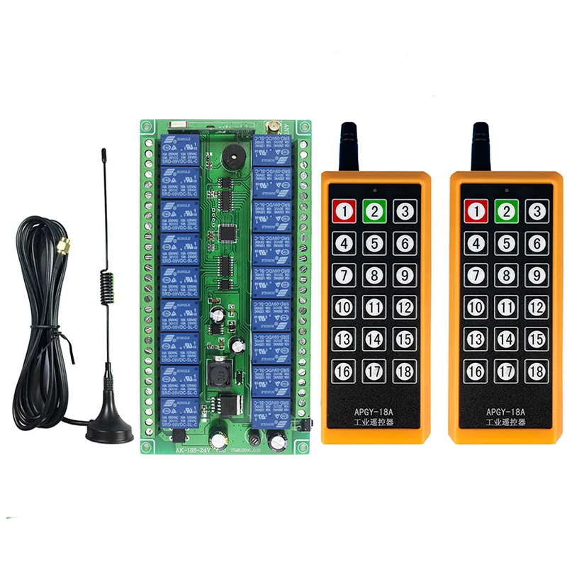 

433MHz DC12V 24V18CH RF Wireless Remote Control Switch Radio Receiver With 1000M Long Distance Remote controller Suckers antenna
